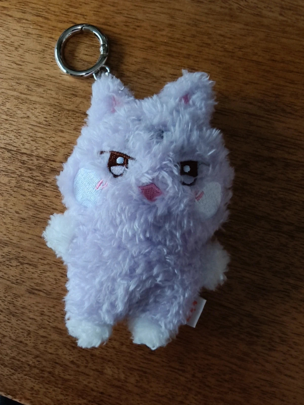 ATEEZ Aniteez Sandeoki Plush Keyring San, front of the fluffy lilac cat keyring