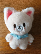Stray Kids SKZOO FoxI.Ny Plush (PILOT), front of the white fox plush with a blue scarf