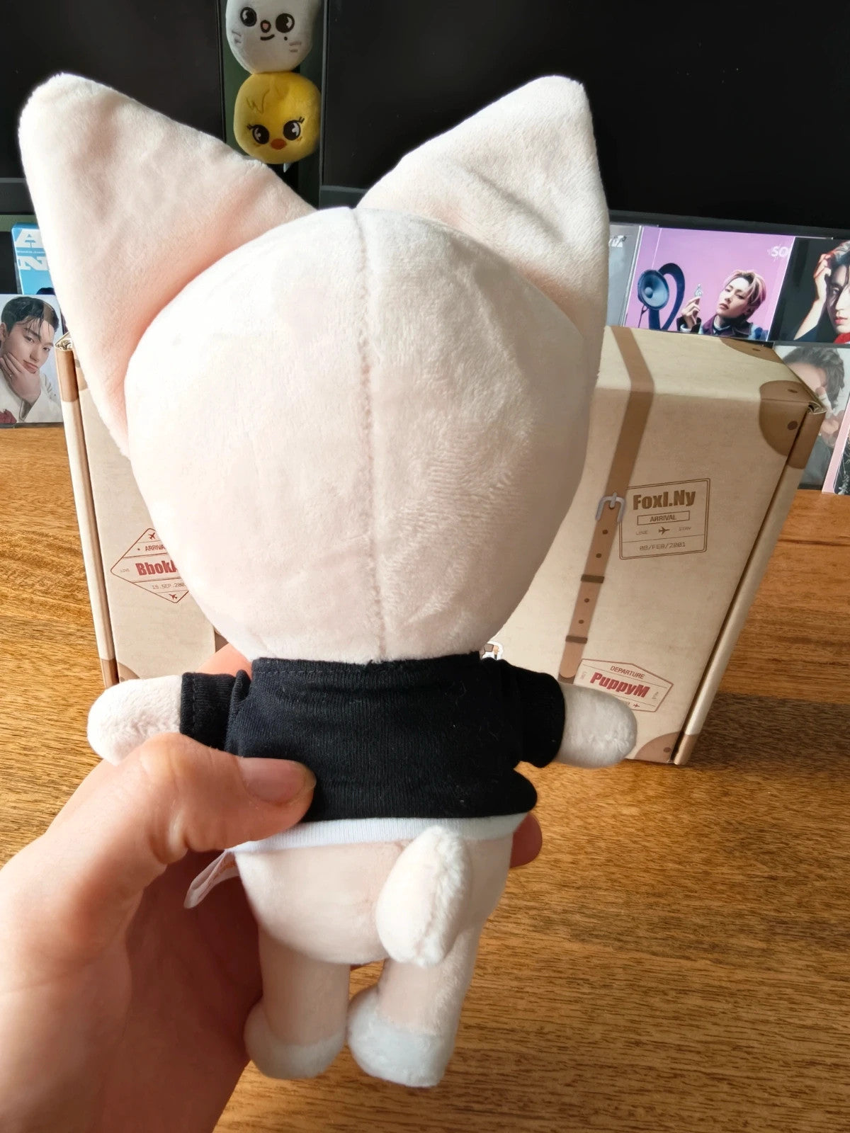 Stray Kids SKZOO FoxI.Ny Plush, back of the fox plush in a black shirt
