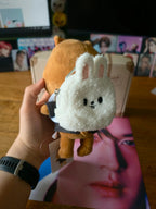 Stray Kids SKZOO Leebit Mini Backpack, backpack displayed on a brown plush