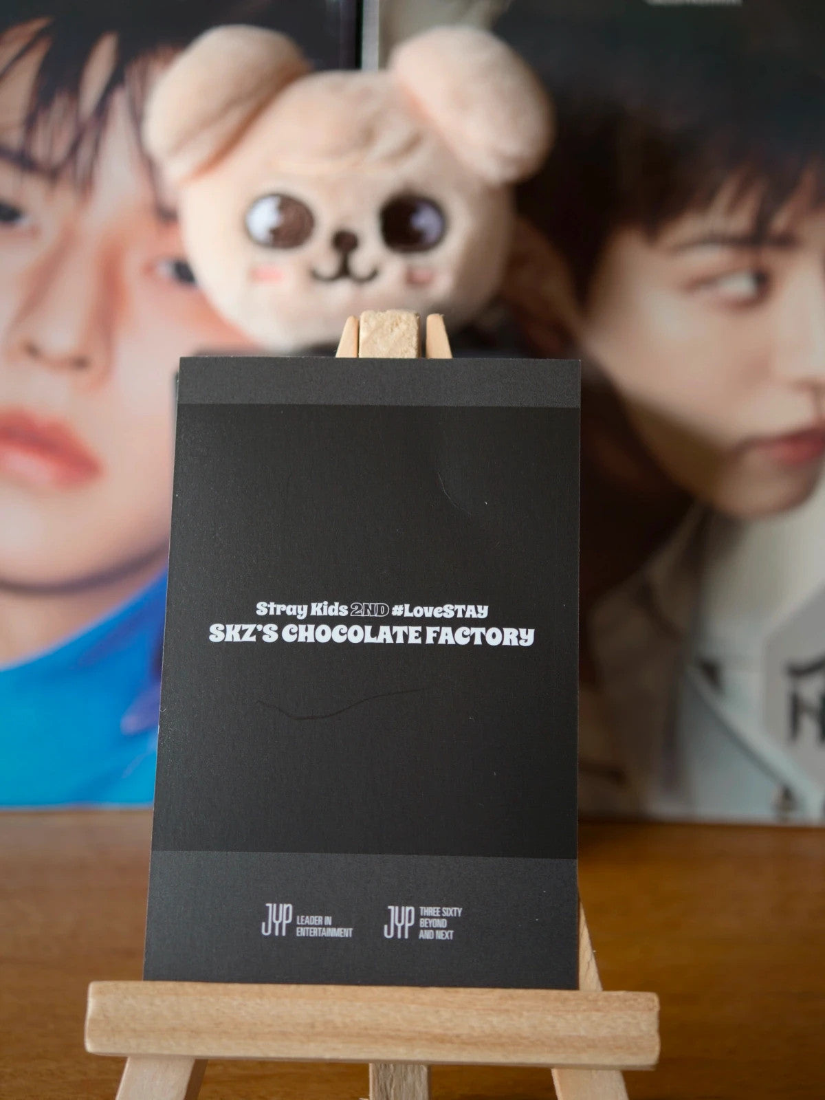 Stray Kids Seungmin SKZ’S CHOCOLATE FACTORY Polaroid-Style Photocard (Blue Frame - Hands at Cheeks) — reverse design