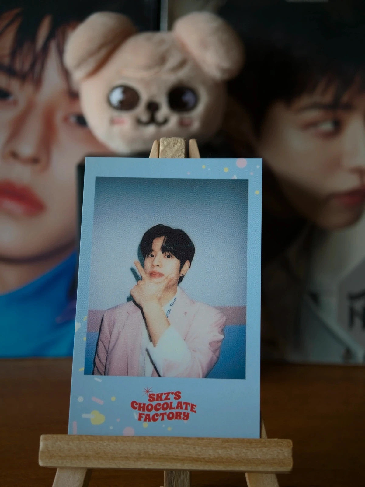 Stray Kids Seungmin SKZ’S CHOCOLATE FACTORY Polaroid-Style Photocard (Blue Frame - Hand at Chin) — printed Polaroid-style front design