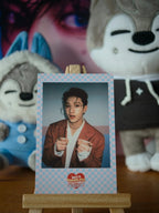 Stray Kids Bang Chan SKZ’S CHOCOLATE FACTORY Polaroid-Style Photocard (Checkered Frame - Pointing Pose) — printed Polaroid-style front design