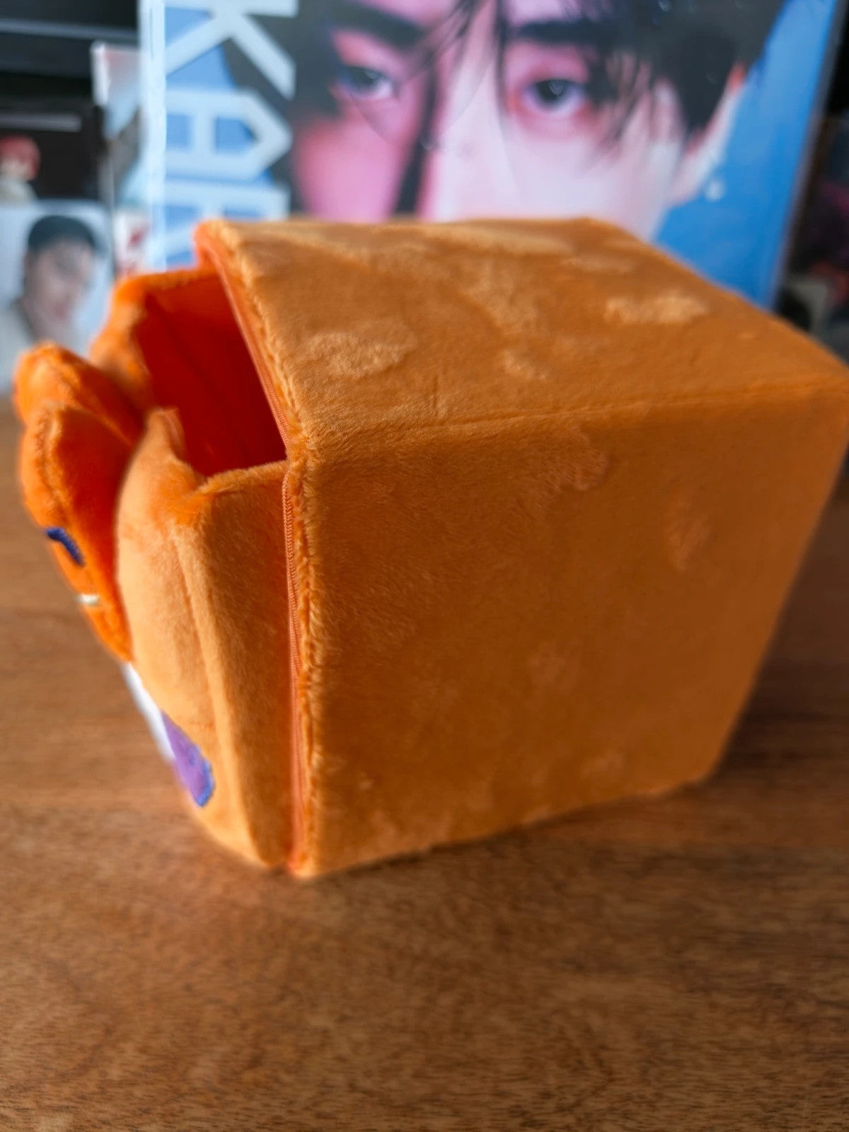 Stray Kids SKZOO Leebit Cube Storage Box (XMAS POPUP STORE 2024), back and side of the orange cube box