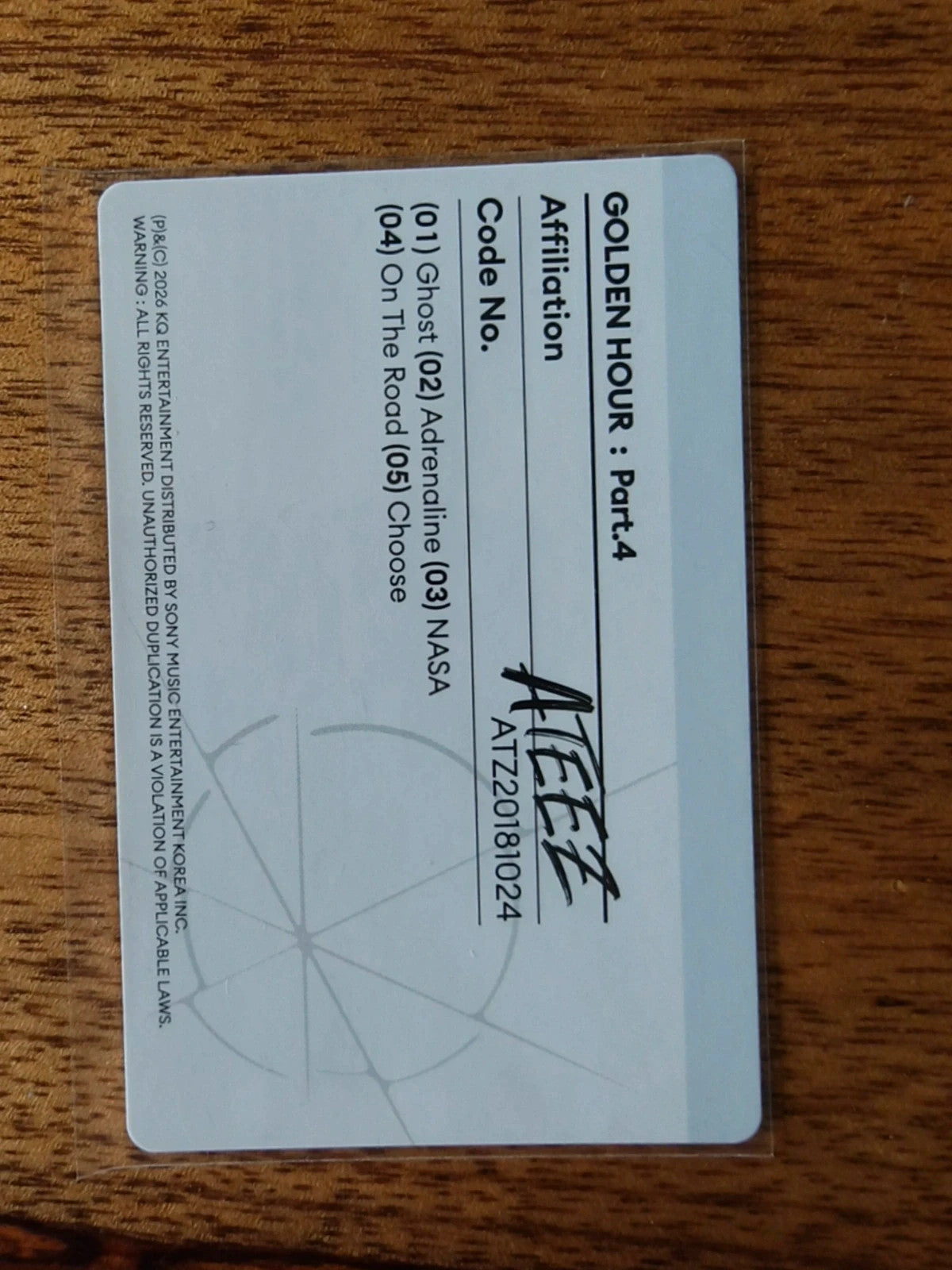 ATEEZ Wooyoung GOLDEN HOUR : Part.4 Photocard, reverse of photocard