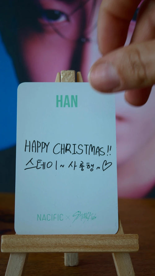 Stray Kids Han NACIFIC Photocard (Round 15 Love Present) — reverse with printed message
