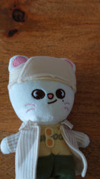 Stray Kids SKZOO Jiniret Plush, front of the plush wearing a hat and cardigan