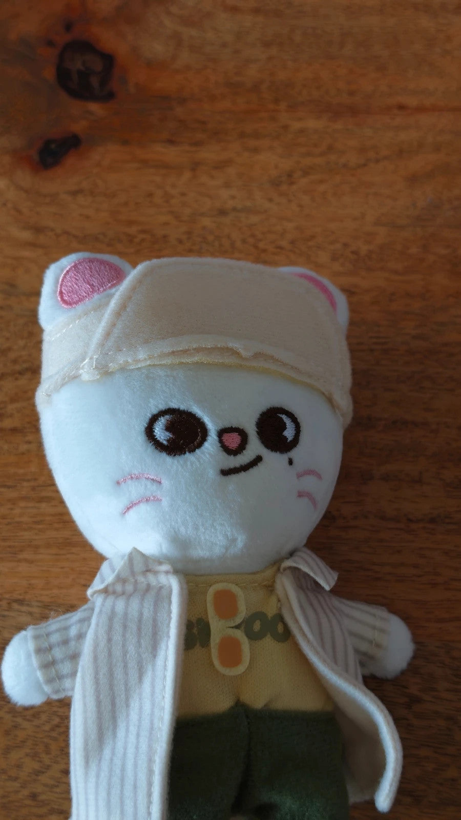 Stray Kids SKZOO Jiniret Plush, front of the plush wearing a hat and cardigan