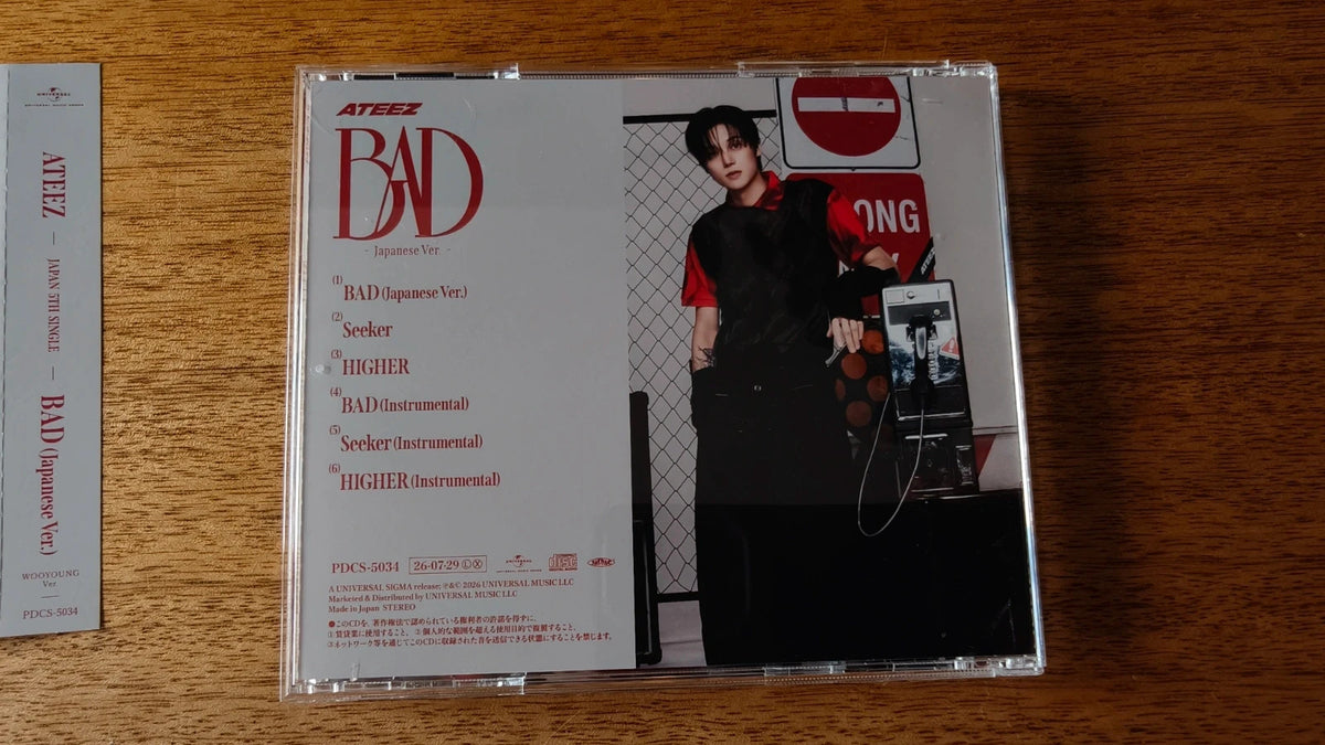 ATEEZ Wooyoung BAD (Japanese Ver.) CD (Solo Edition), back cover with track list and portrait