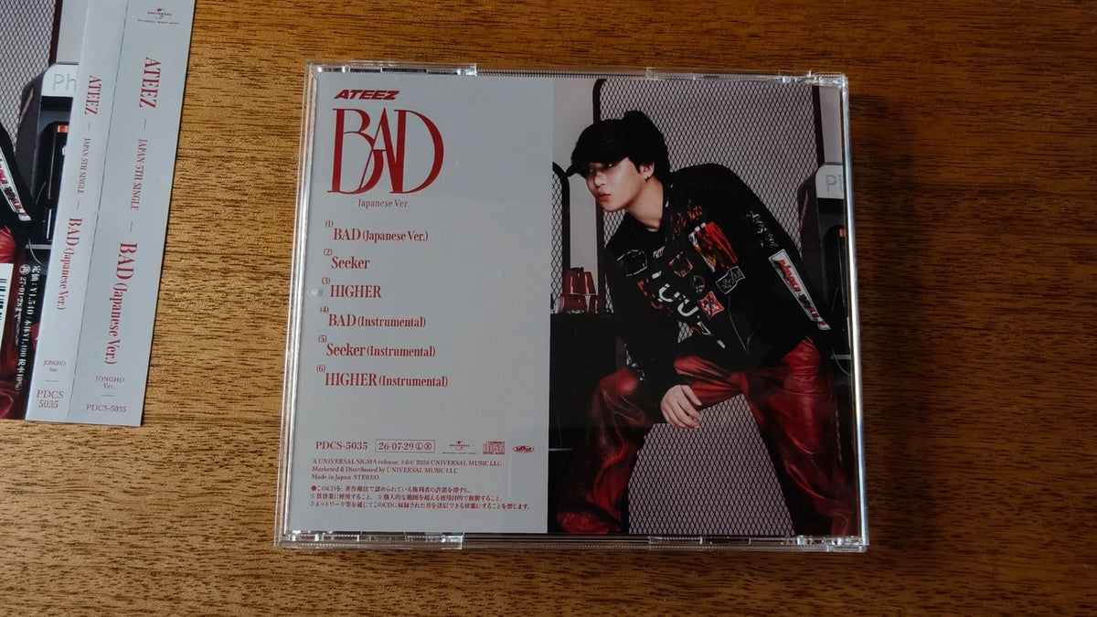 ATEEZ Jongho BAD (Japanese Ver.) CD (Solo Edition), back cover with track list and portrait