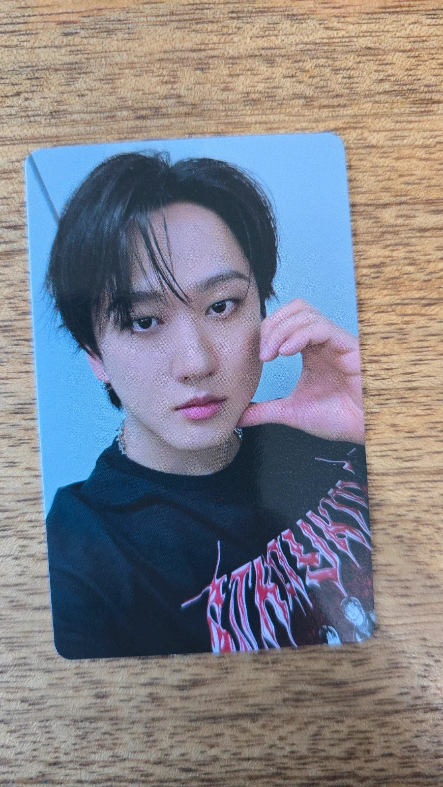 Stray Kids KARMA POB HMB Changbin Photocard, portrait with dark hair against a blue background