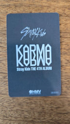 Stray Kids KARMA POB HMB Changbin Photocard, black reverse with KARMA and HMV logos