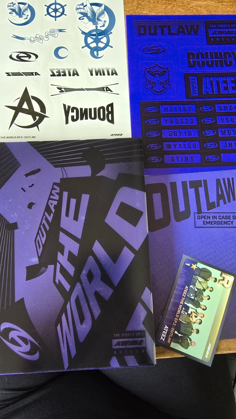 ATEEZ THE WORLD EP.2 : OUTLAW Album, purple album packaging and sticker sheet
