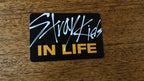 Stray Kids In Life Photocard Bang Chan Han Changbin, black reverse with yellow IN LIFE lettering