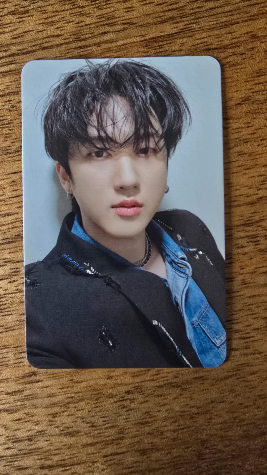 Stray Kids 5-STAR Photocard Changbin, portrait in a blue-and-black jacket