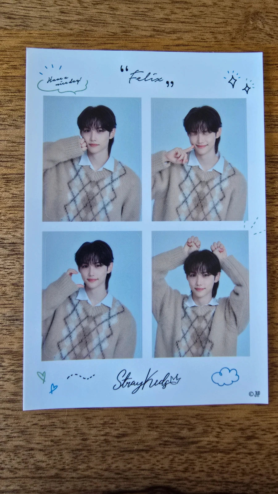 Stray Kids Photocard Sticker Felix, four-panel Felix portrait sticker sheet