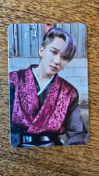 Stray Kids In Life Photocard Changbin, portrait in a pink patterned outfit