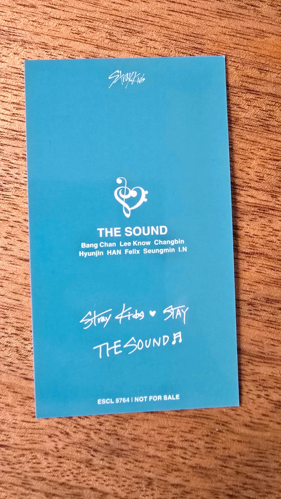 Stray Kids The Sound Photocard I.N, turquoise reverse with THE SOUND logo and message