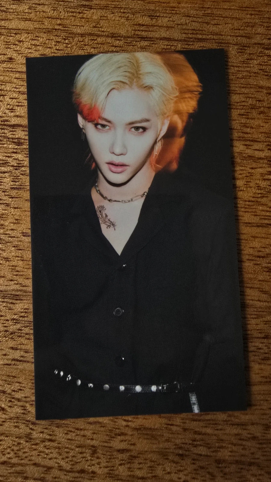 Stray Kids Scars Photocard Felix, blond portrait in a black outfit