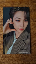Stray Kids The Sound Photocard Felix, portrait in a checked jacket with hand by cheek
