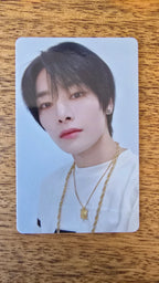 Stray Kids HOP Photocard I.N HMV POB, portrait in a white shirt and necklaces