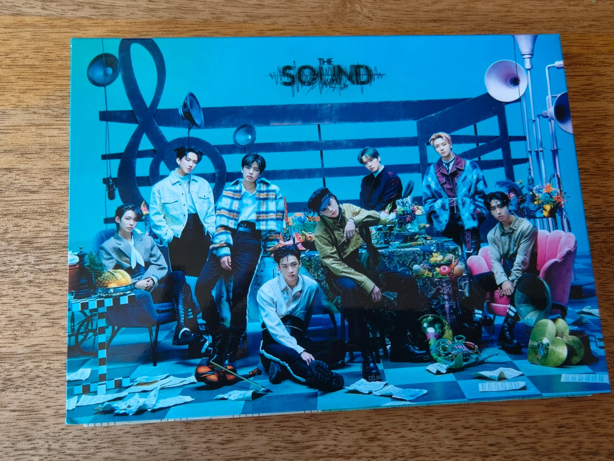 Stray Kids The Sound Japanese Album, front cover with group against a blue backdrop