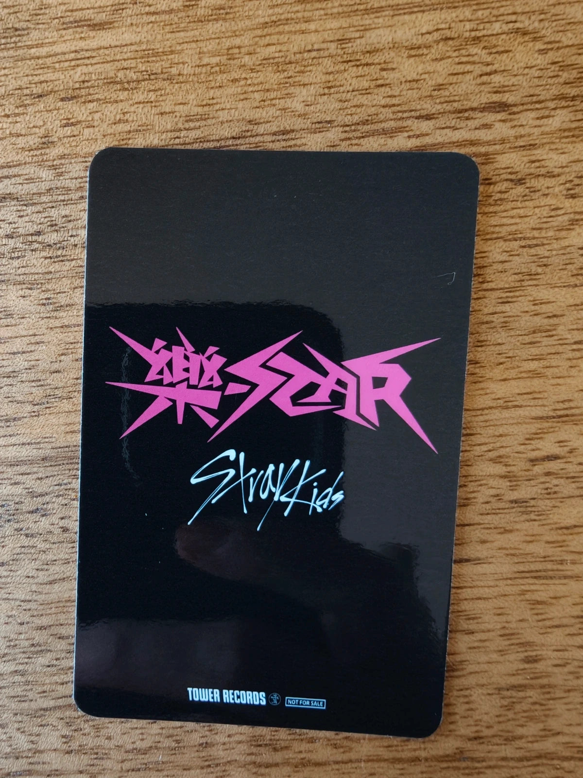Stray Kids ROCK-STAR Tower Records Photocard Felix, black reverse with pink ROCK-STAR logo