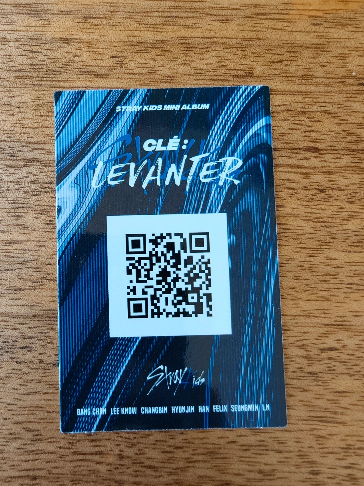 Stray Kids Levanter Photocard Felix, blue reverse with Levanter logo and QR code