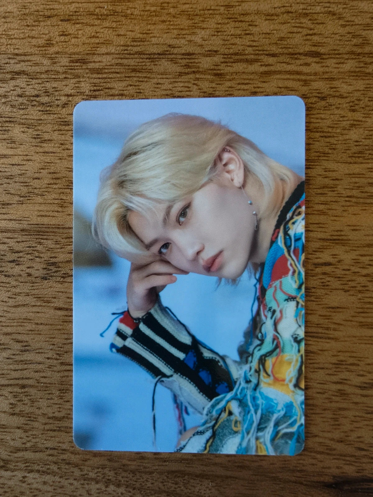 Stray Kids Felix Photocard DICON, blond portrait in a colourful shirt