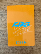 Stray Kids Felix Photocard DICON, orange reverse with blue KIDS lettering