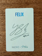 Stray Kids Felix Photocard NACIFIC, pale green reverse with Felix name and printed signature