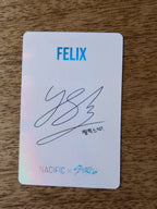 Stray Kids Felix Photocard NACIFIC, pale pink reverse with Felix name and printed signature