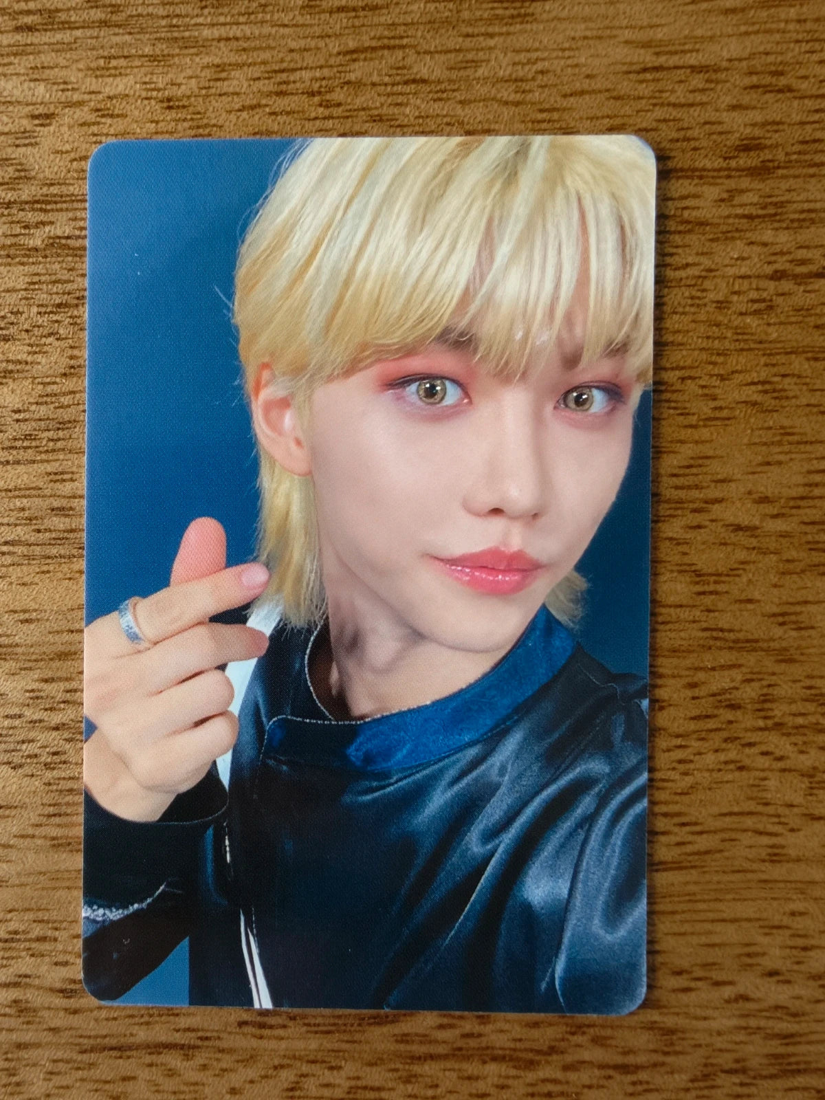 Stray Kids Felix Photocard DICON, close-up blond portrait in a dark top