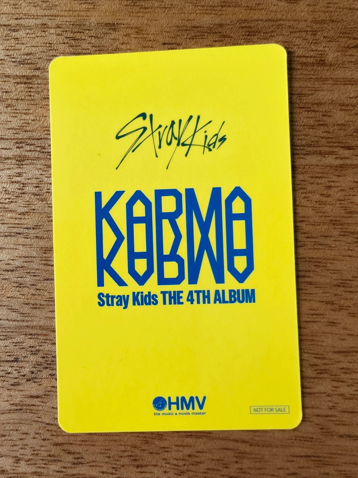 Stray Kids I.N Photocard KARMA HMV POB, yellow reverse with KARMA and HMV logos