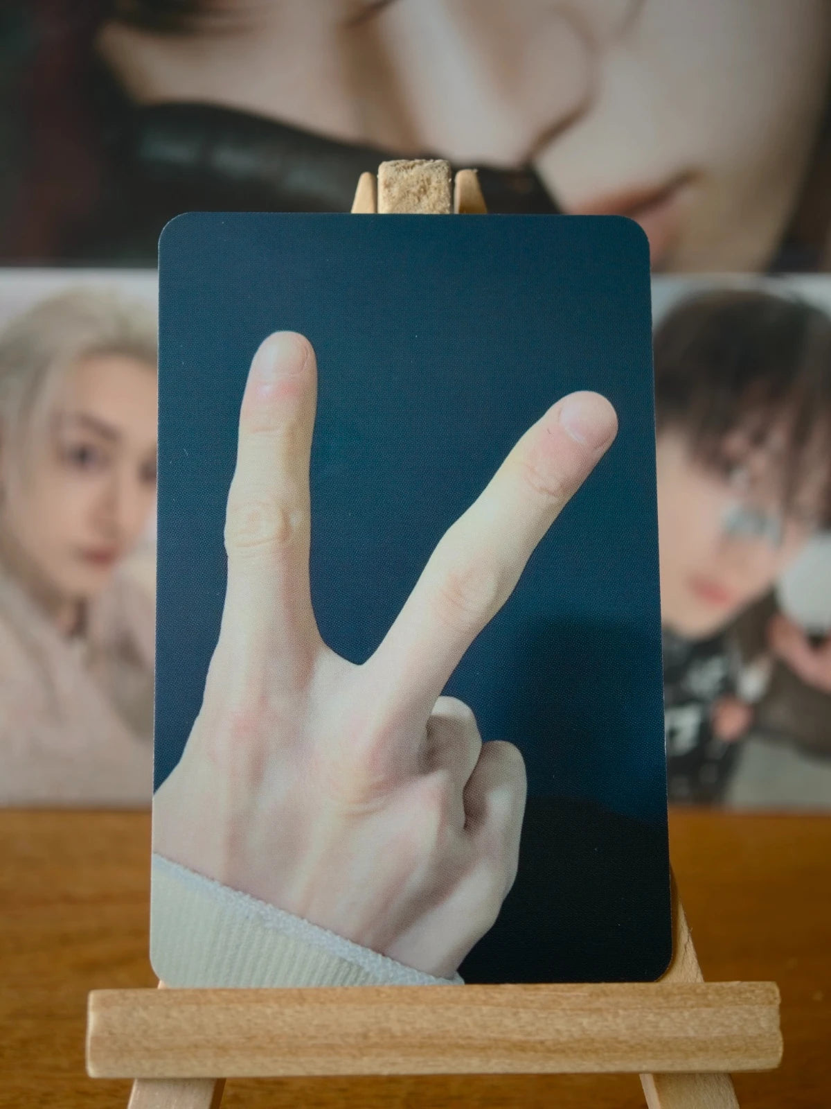 Stray Kids Bang Chan ROCK-STAR Photocard (Double-sided Album Card), second side showing a V-sign hand gesture