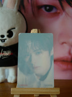 Stray Kids Lee Know Social Path / Super Bowl Photocard (Tower Records Clear POB), reverse of the clear photocard with the portrait visible through it