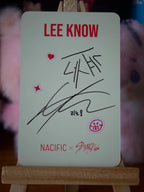 Stray Kids Lee Know NACIFIC Photocard (Round 19 Hyal Booster) — reverse with printed signature design