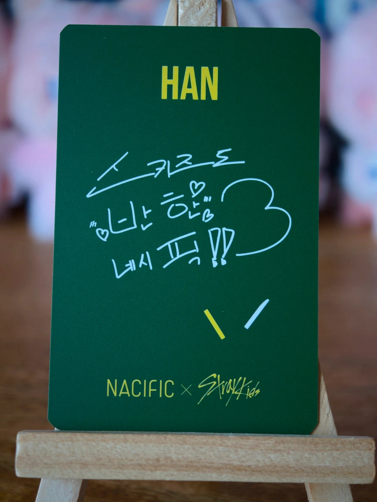 Stray Kids Han NACIFIC Photocard (Round 13 School Look) — reverse with printed signature design