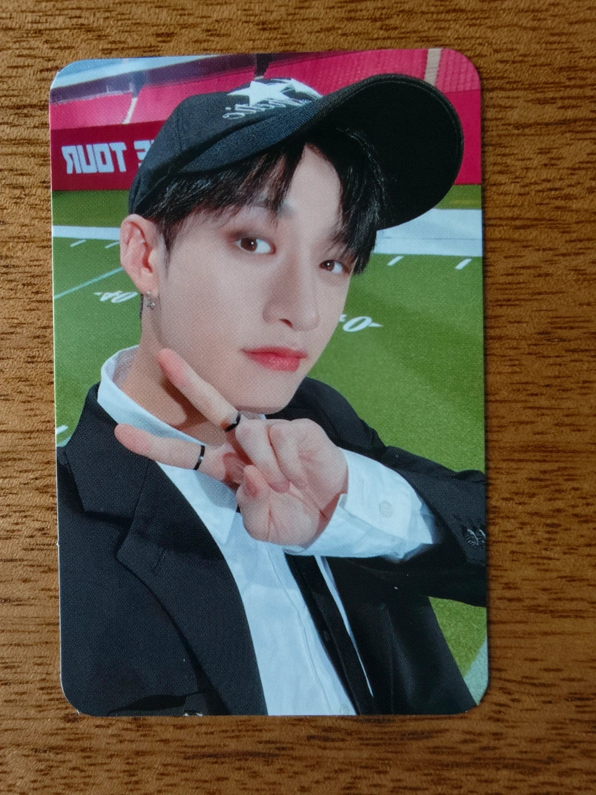 Stray Kids Bang Chan 5-STAR Dome Tour 2023 Seoul Special Photocard (Cap and Finger-heart Portrait) — front view