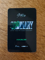 Stray Kids Hyunjin ODDINARY Photocard (MyMusicTaste Video-call Benefit), black reverse with ODDINARY logo and member name