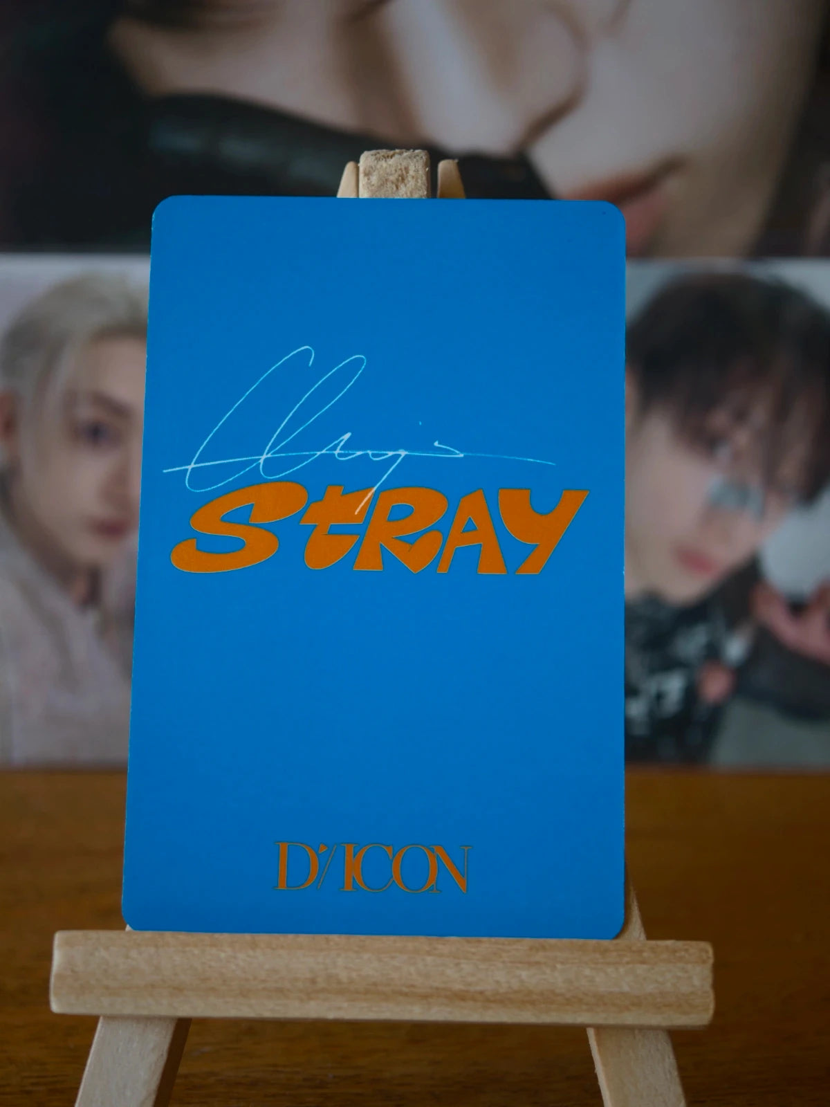 Stray Kids Bang Chan DICON D’FESTA Mini Edition Photocard (Hand-to-forehead Portrait) — reverse with printed signature design