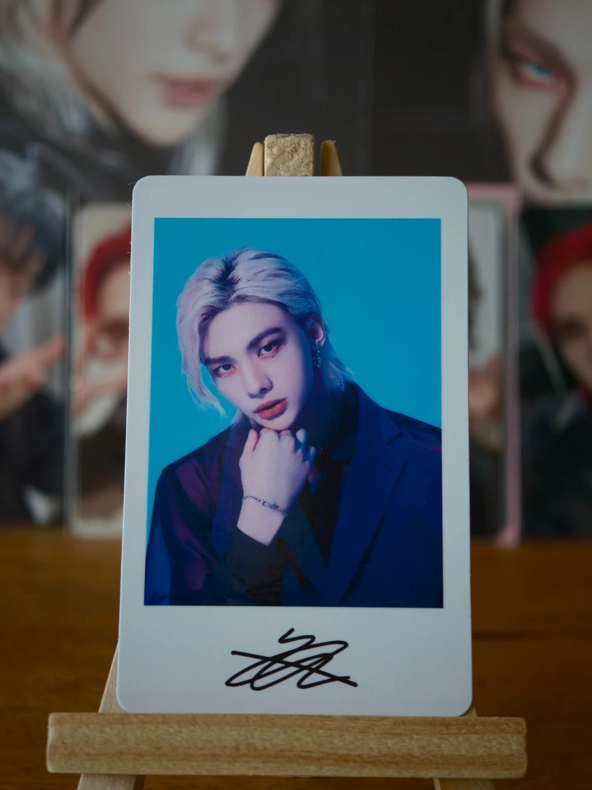Stray Kids Hyunjin MANIAC Polaroid-style Photocard (Printed-signature Portrait) — front view