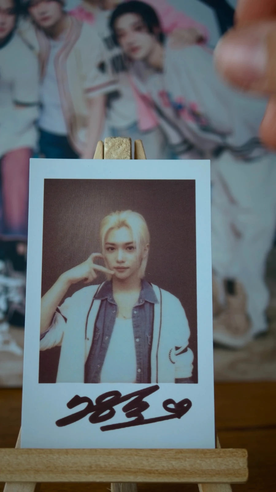 Stray Kids Felix ROCK-STAR Photocard (KMStation Printed-signature Polaroid-style) — front portrait view