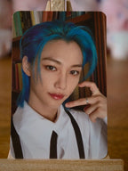 Stray Kids Felix NACIFIC Photocard (Blue Hair, Black Tie Design), front of photocard