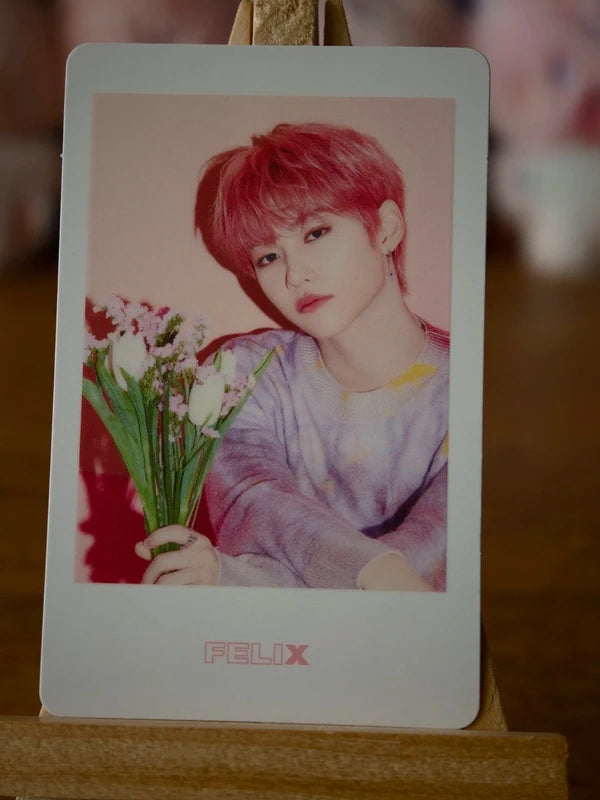 Stray Kids Felix District 9 : Unlock Photocard (Polaroid-style, Red Hair Design), front of photocard